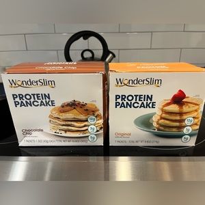 WONDERSLIM ORIGINAL PANCAKE MIX (7) and CHOCOLATE CHIP MIX (6). 13 total pouches